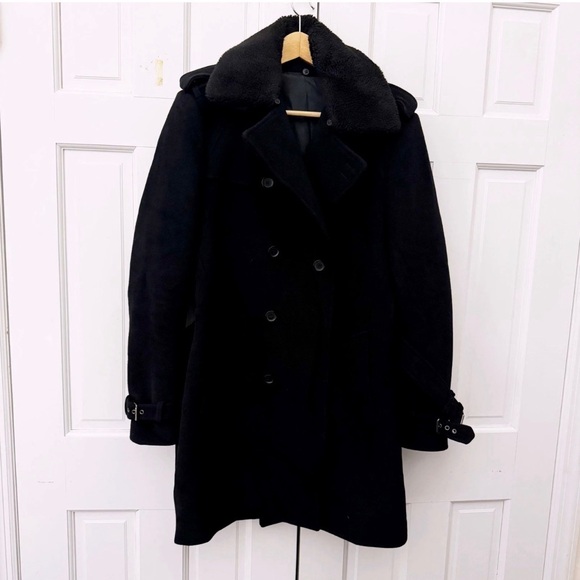 The Kooples Black Men’s Wool Blend Belted Pea Coat - Picture 7 of 12